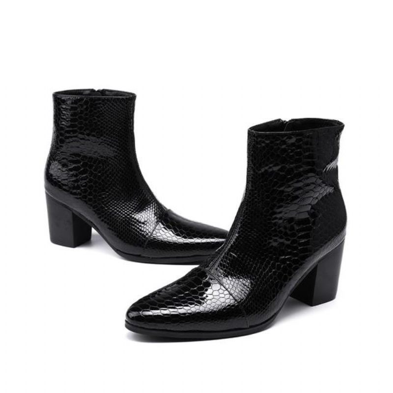 Botas Masculinas Luxo Serpente Dedo Apontado Cowboy Salto Alto - Preto 3