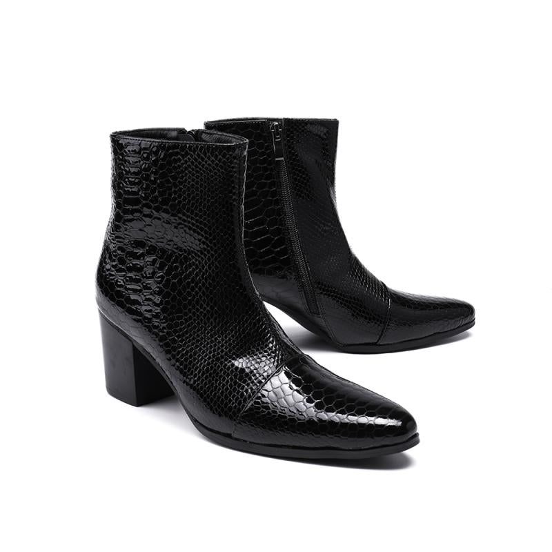 Botas Masculinas Luxo Serpente Dedo Apontado Cowboy Salto Alto - Preto 3