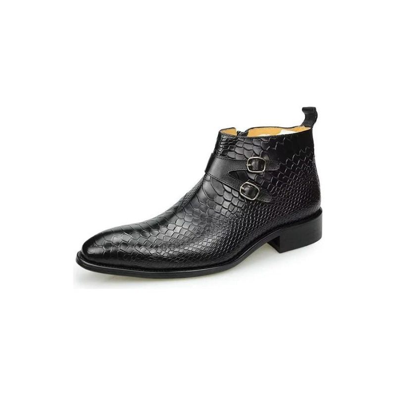 Botas Masculinas Luxo Serpente Zíper Tornozelo Sapatos Sociais - Preto