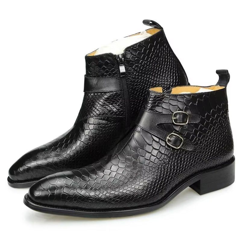 Botas Masculinas Luxo Serpente Zíper Tornozelo Sapatos Sociais - Preto