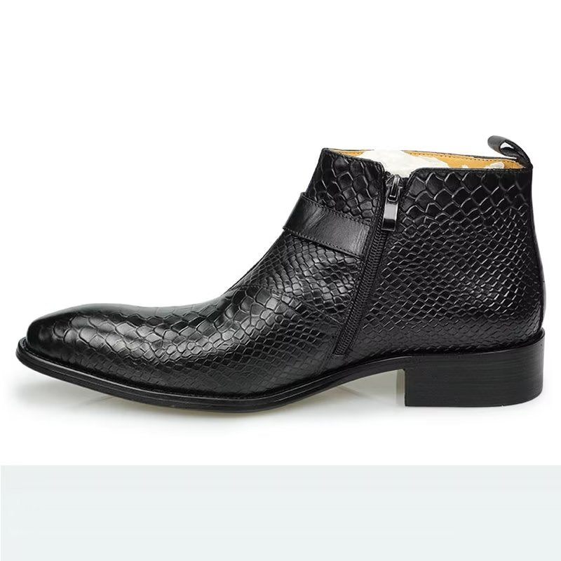 Botas Masculinas Luxo Serpente Zíper Tornozelo Sapatos Sociais - Preto