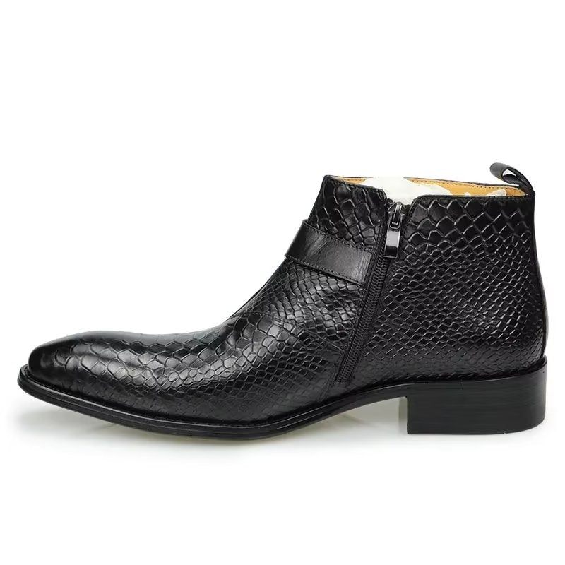 Botas Masculinas Luxo Serpente Zíper Tornozelo Sapatos Sociais - Preto