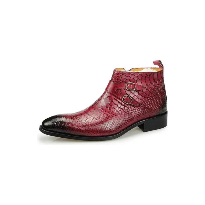 Botas Masculinas Luxo Serpente Zíper Tornozelo Sapatos Sociais - Vermelho