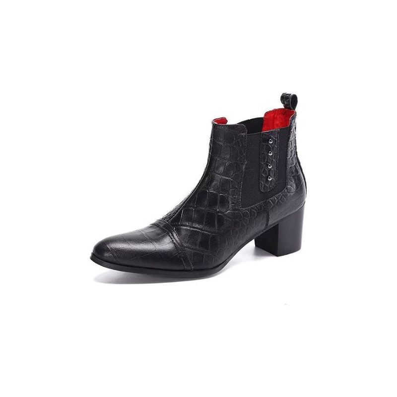 Botas Masculinas Luxuosas Couro Com Relevo Em Crocodilo - Preto