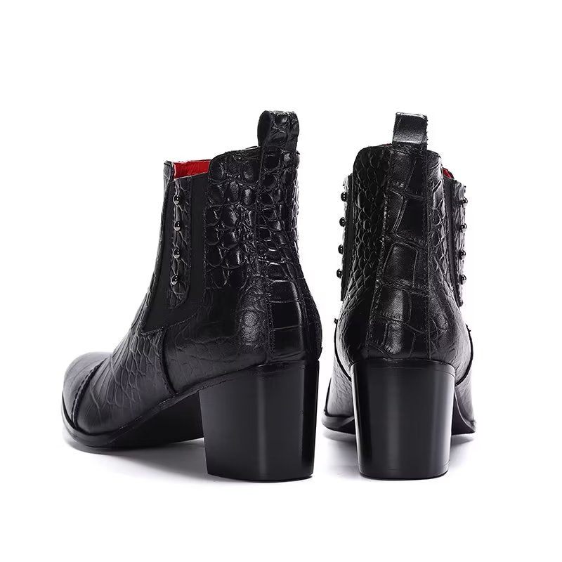 Botas Masculinas Luxuosas Couro Com Relevo Em Crocodilo - Preto