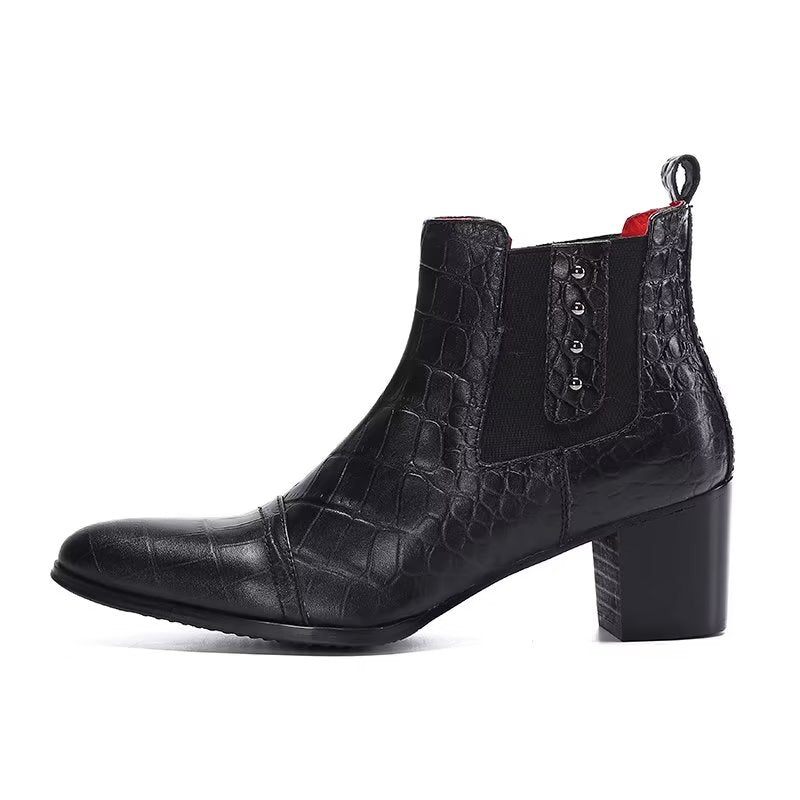 Botas Masculinas Luxuosas Couro Com Relevo Em Crocodilo - Preto