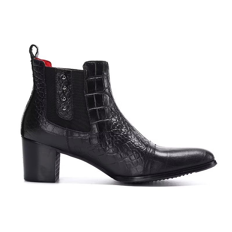 Botas Masculinas Luxuosas Couro Com Relevo Em Crocodilo - Preto