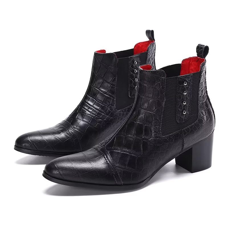 Botas Masculinas Luxuosas Couro Com Relevo Em Crocodilo - Preto