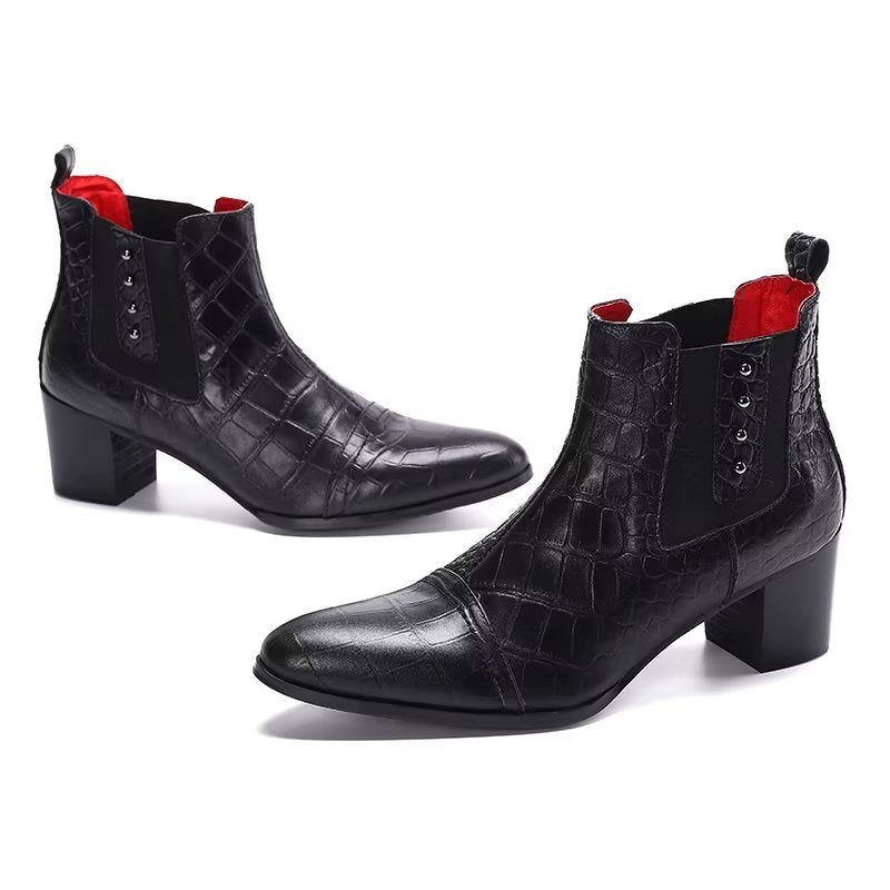 Botas Masculinas Luxuosas Couro Com Relevo Em Crocodilo - Preto