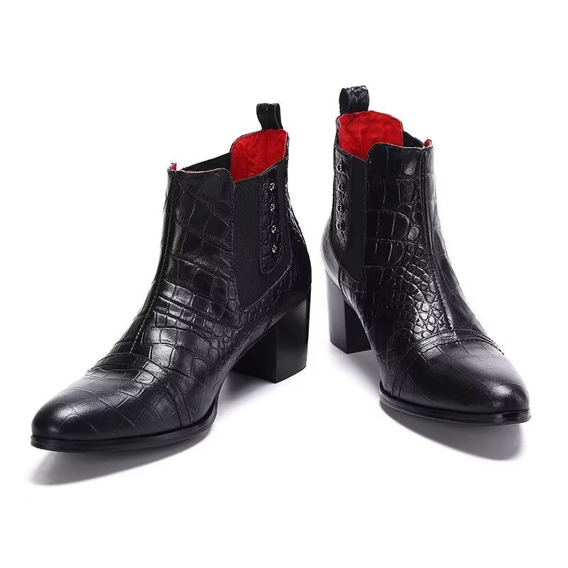 Botas Masculinas Luxuosas Couro Com Relevo Em Crocodilo - Preto