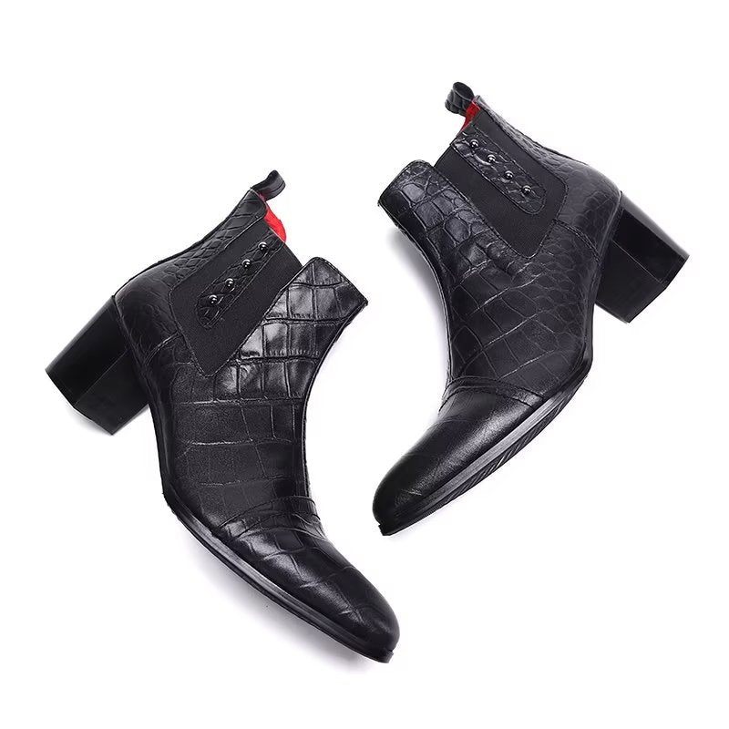 Botas Masculinas Luxuosas Couro Com Relevo Em Crocodilo - Preto