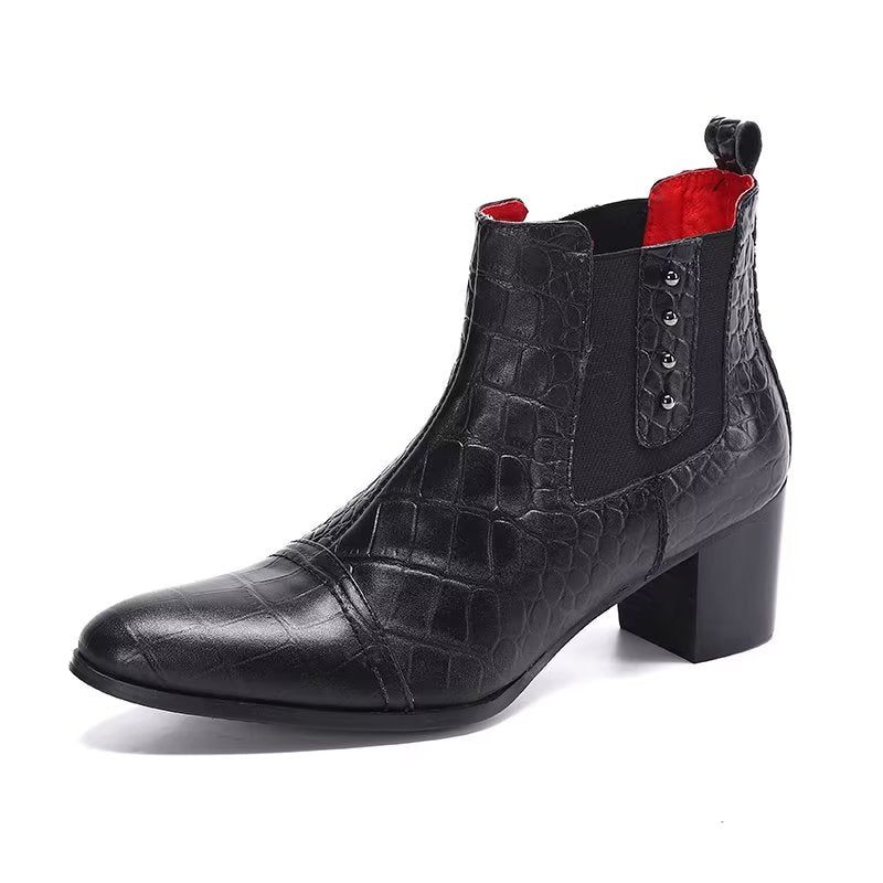 Botas Masculinas Luxuosas Couro Com Relevo Em Crocodilo - Preto