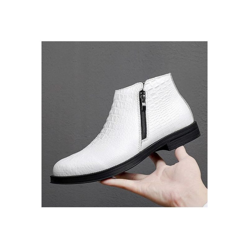 Botas Masculinas Luxuosas Couro Crocodilo Com Acabamento Em Pele Na Moda - Branco