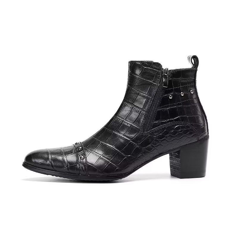 Botas Masculinas Luxuosas Couro Crocodilo Sofisticadas - Preto