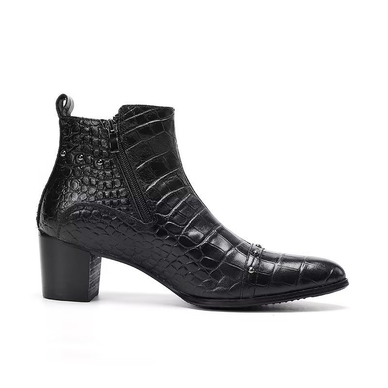 Botas Masculinas Luxuosas Couro Crocodilo Sofisticadas - Preto