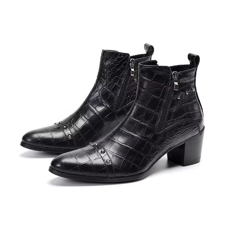 Botas Masculinas Luxuosas Couro Crocodilo Sofisticadas - Preto