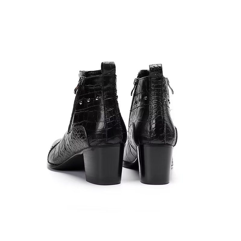 Botas Masculinas Luxuosas Couro Crocodilo Sofisticadas - Preto