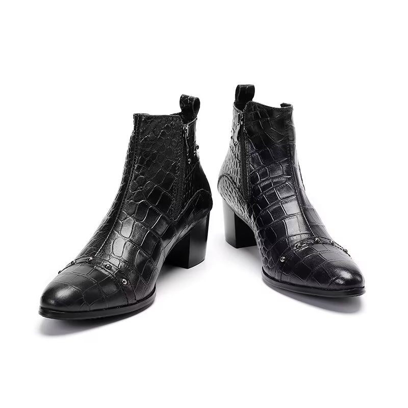 Botas Masculinas Luxuosas Couro Crocodilo Sofisticadas - Preto