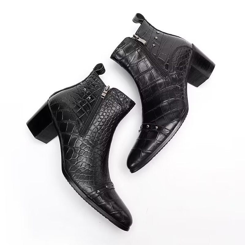 Botas Masculinas Luxuosas Couro Crocodilo Sofisticadas - Preto