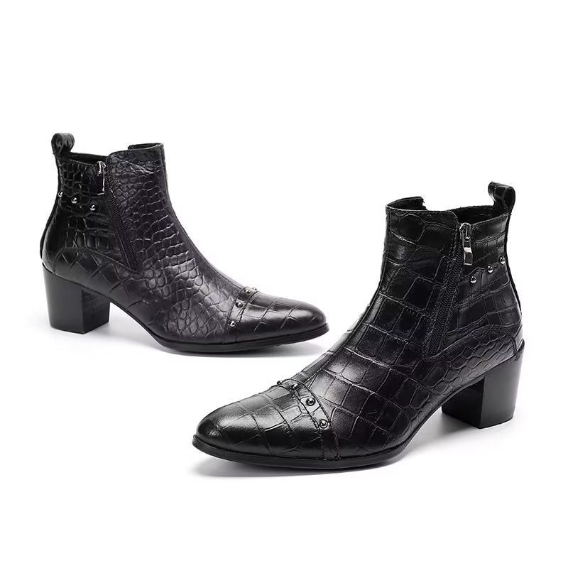 Botas Masculinas Luxuosas Couro Crocodilo Sofisticadas - Preto