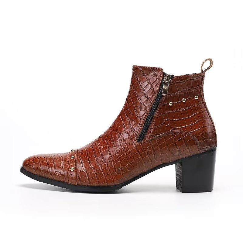 Botas Masculinas Luxuosas Couro Crocodilo Sofisticadas - Marrom