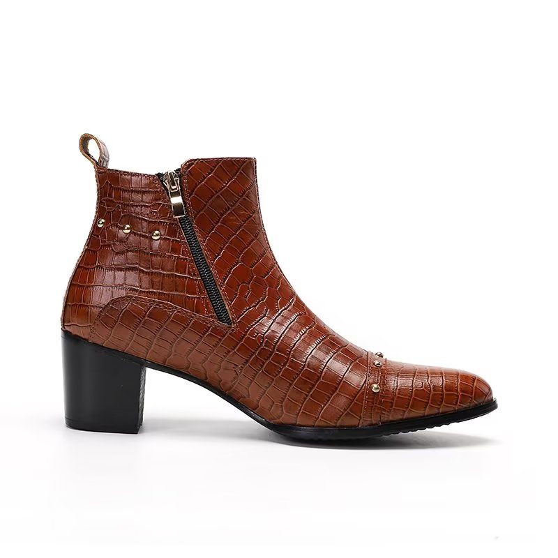 Botas Masculinas Luxuosas Couro Crocodilo Sofisticadas - Marrom