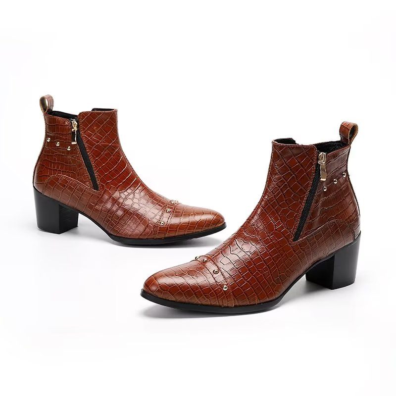 Botas Masculinas Luxuosas Couro Crocodilo Sofisticadas - Marrom