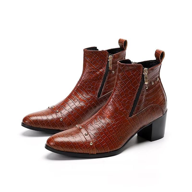 Botas Masculinas Luxuosas Couro Crocodilo Sofisticadas - Marrom