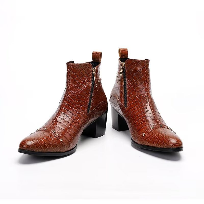 Botas Masculinas Luxuosas Couro Crocodilo Sofisticadas - Marrom