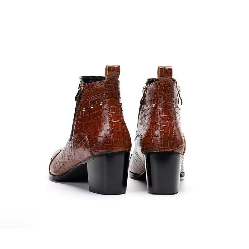 Botas Masculinas Luxuosas Couro Crocodilo Sofisticadas - Marrom