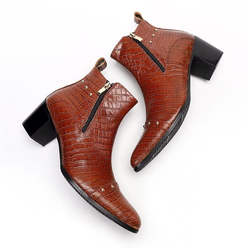 Botas Masculinas Luxuosas Couro Crocodilo Sofisticadas - Marrom