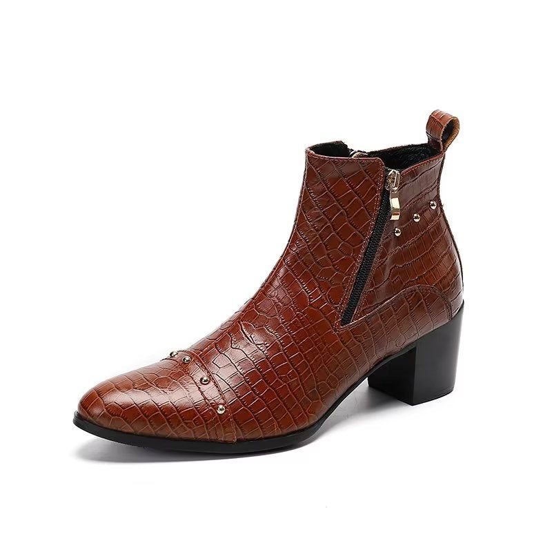 Botas Masculinas Luxuosas Couro Crocodilo Sofisticadas - Marrom