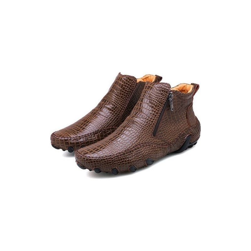 Botas Masculinas Luxuosas Couro Jacaré Britânico Com Cadarço - Café 2