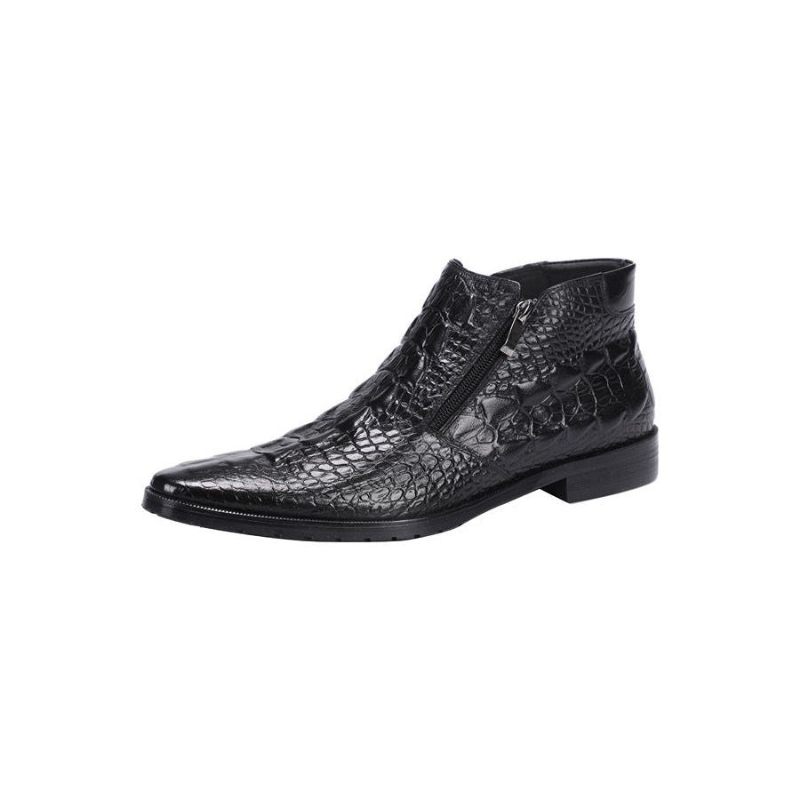 Botas Masculinas Luxuosas Croctex Bico Fino Com Zíper E No Tornozelo