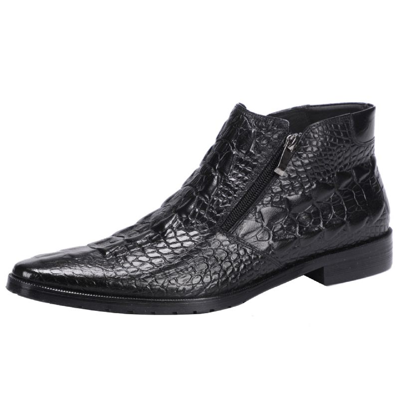 Botas Masculinas Luxuosas Croctex Bico Fino Com Zíper E No Tornozelo - Preto