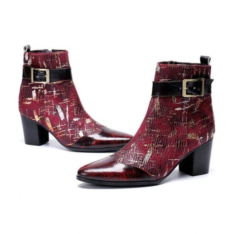 Botas Masculinas Mocassins Casamento Salto Alto - Vermelho