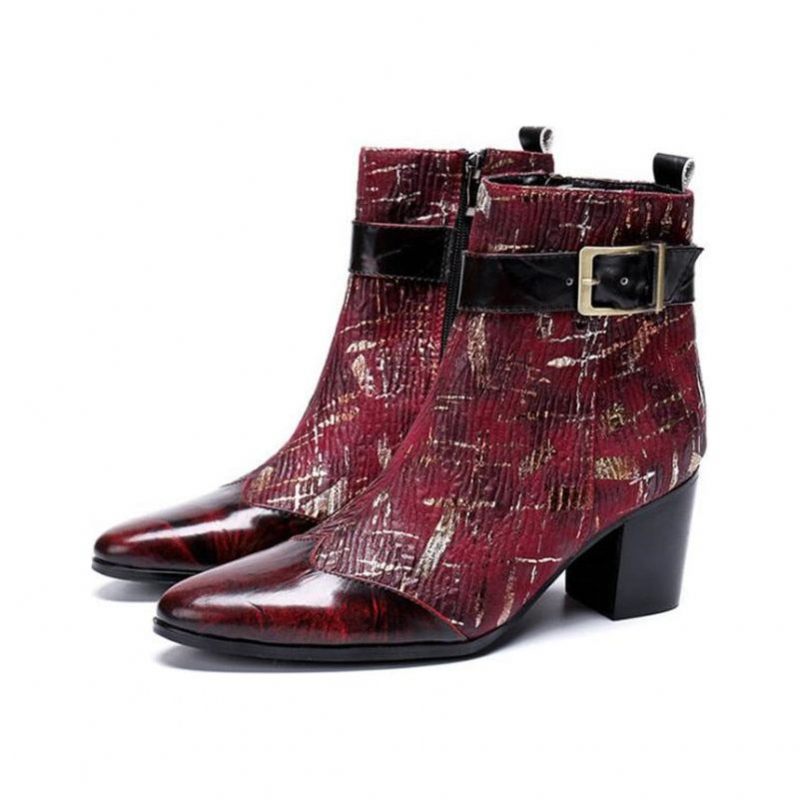 Botas Masculinas Mocassins Casamento Salto Alto - Vermelho