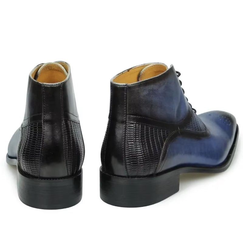 Botas Masculinas Modernas Com Cadarço -  Azul