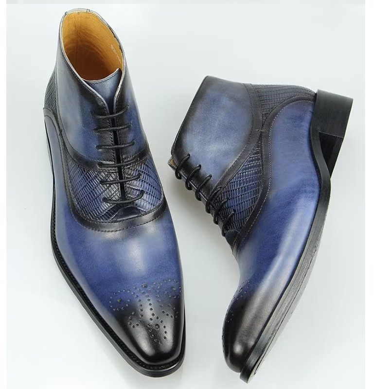 Botas Masculinas Modernas Com Cadarço -  Azul