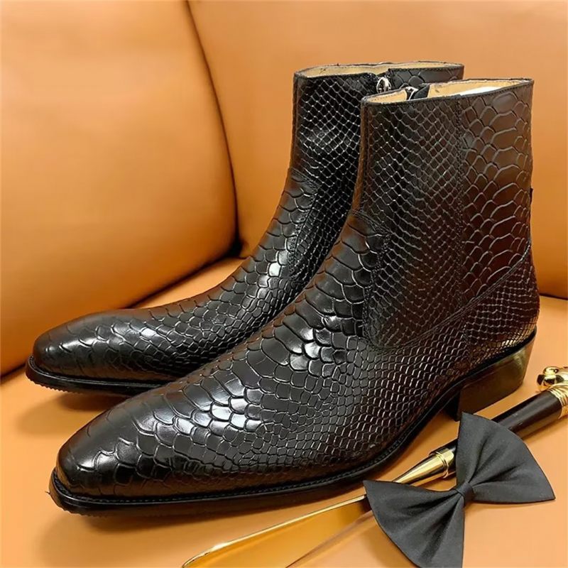 Botas Masculinas Opulentas Couro Com Zíper E Lazer - Preto