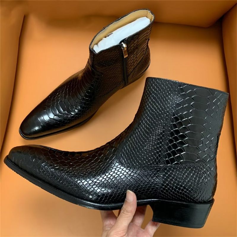 Botas Masculinas Opulentas Couro Com Zíper E Lazer - Preto