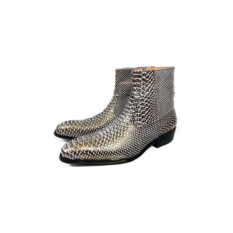 Botas Masculinas Opulentas Couro Com Zíper E Lazer - Ouro