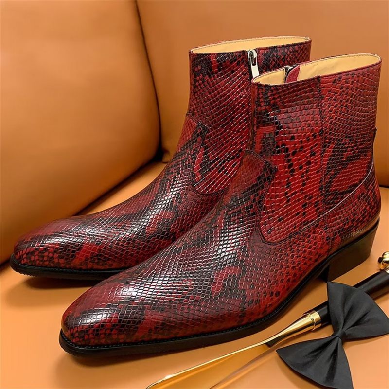 Botas Masculinas Opulentas Couro Com Zíper E Lazer - Borgonha