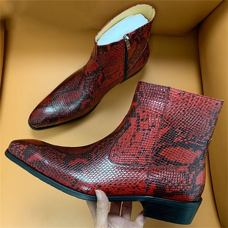 Botas Masculinas Opulentas Couro Com Zíper E Lazer - Borgonha