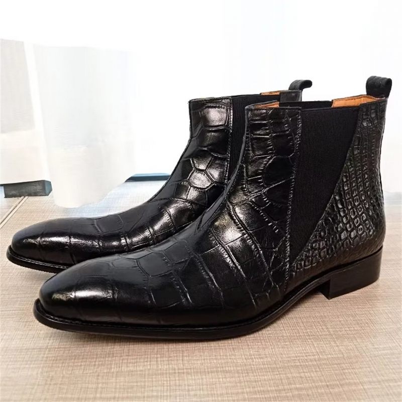 Botas Masculinas Opulentas Couro Genuíno Com Cadarço - Preto