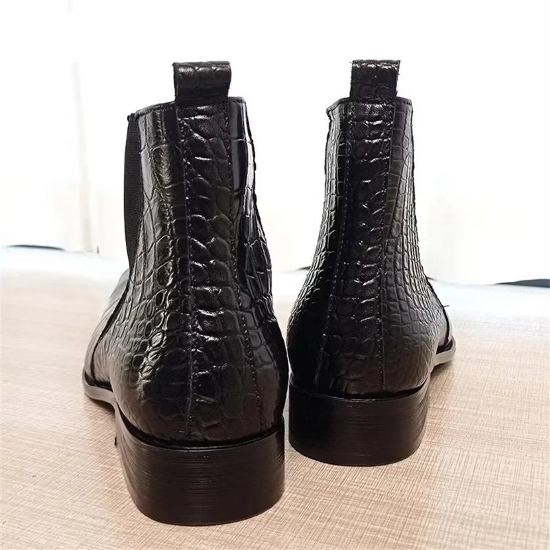 Botas Masculinas Opulentas Couro Genuíno Com Cadarço - Preto