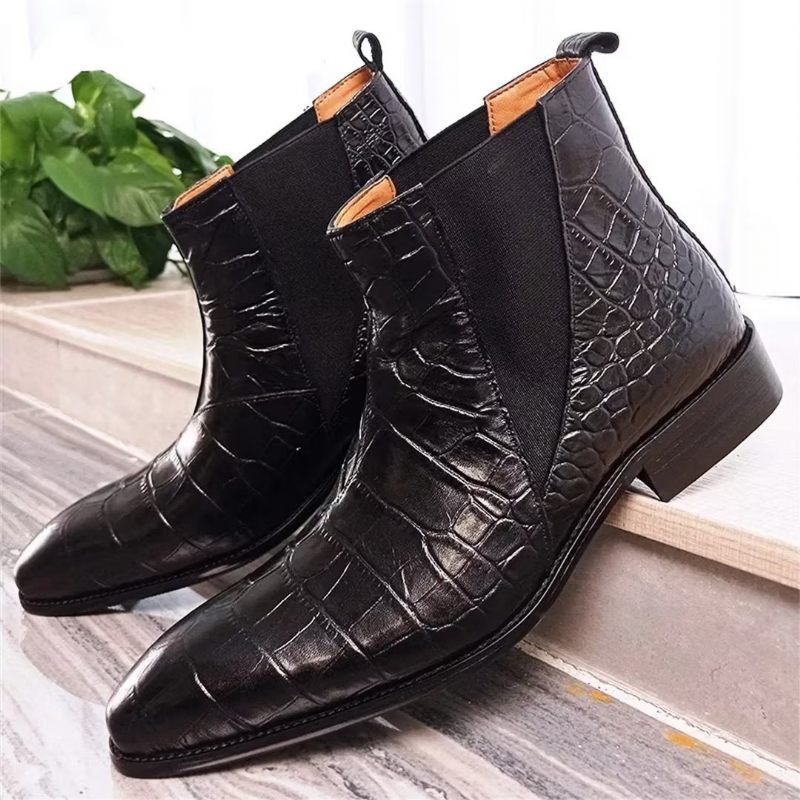 Botas Masculinas Opulentas Couro Genuíno Com Cadarço - Preto