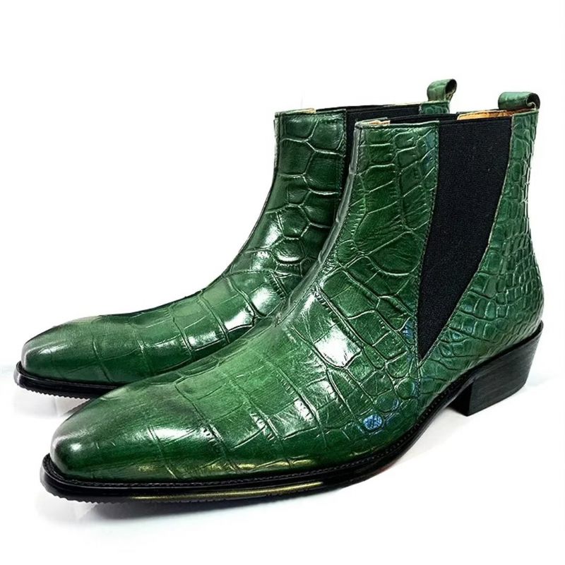 Botas Masculinas Opulentas Couro Genuíno Com Cadarço - Verde