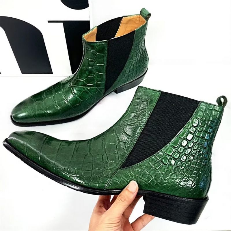 Botas Masculinas Opulentas Couro Genuíno Com Cadarço - Verde