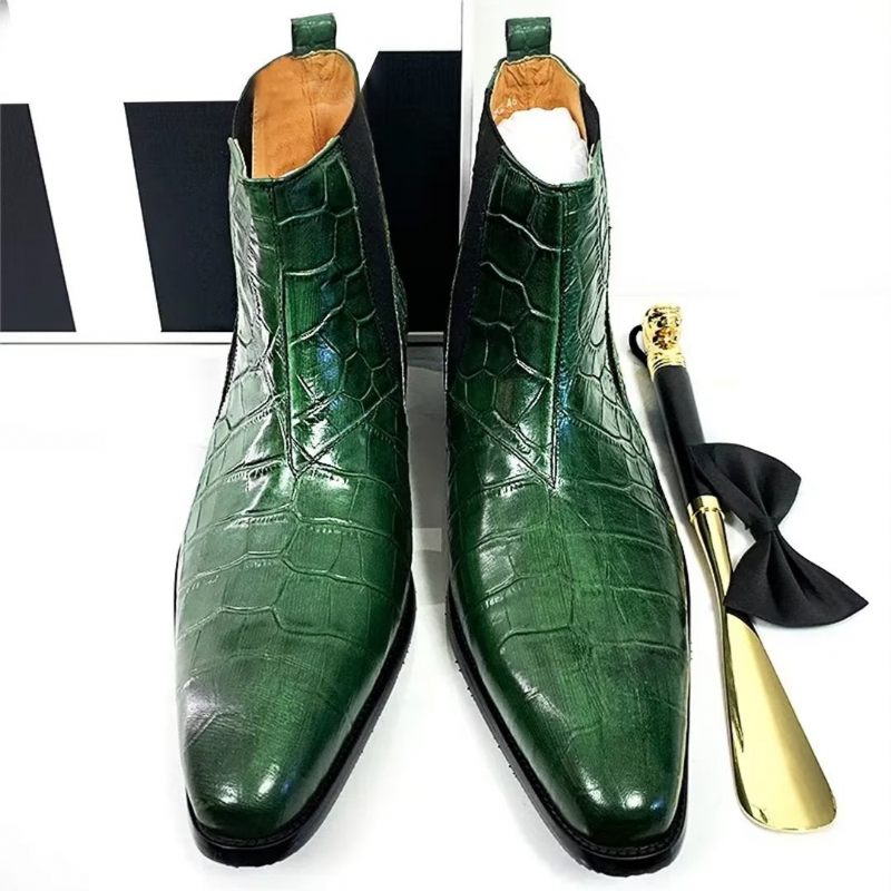 Botas Masculinas Opulentas Couro Genuíno Com Cadarço - Verde